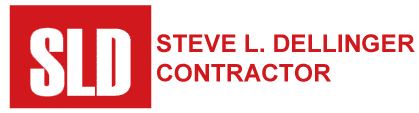 A bold red banner with white uppercase text reads "SLD" on the left and "FINDER" on the right. The "F" in "FINDER" is connected to the "D" in "SLD." The design is minimal and striking, ideal for Steve L. Dellinger Contractor specializing in flat concrete services.